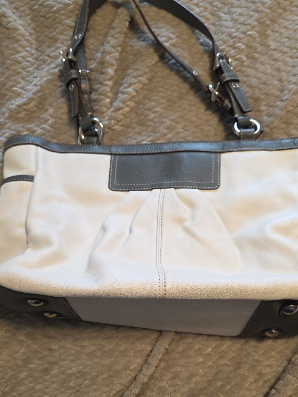 Coach Two-Tone Cream and Dark Gray Shoulder Tote - Picture 4 of 13
